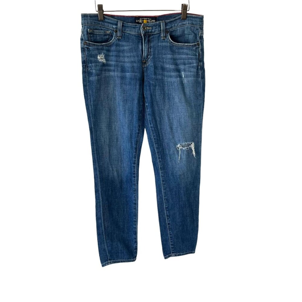 Lucky Brand Charlie Capri Distressed Medium Wash Medium Rise Skinny Jeans 8 - Picture 1 of 12
